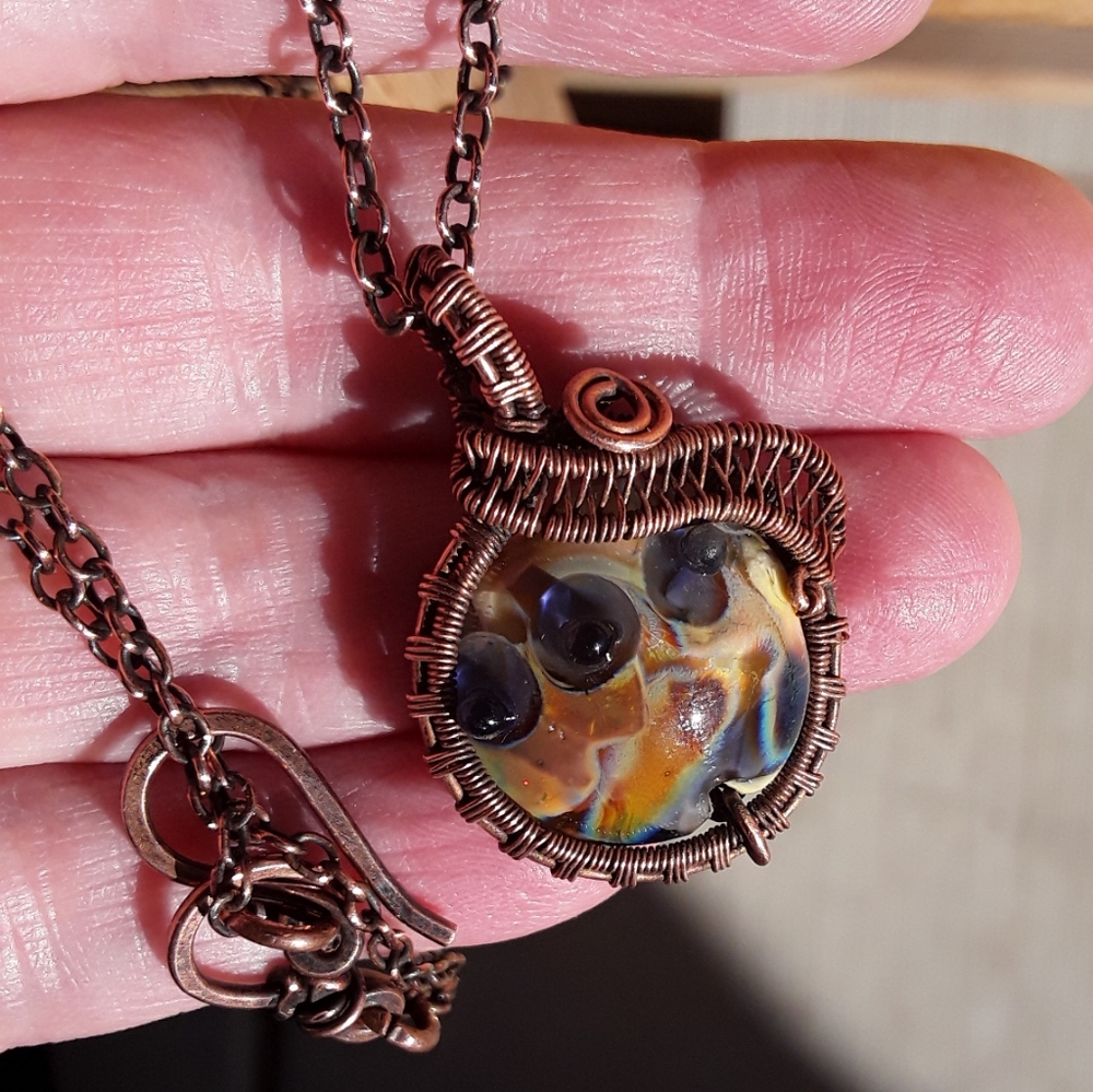 Glass Lampwork/Copper WireWoven Necklace